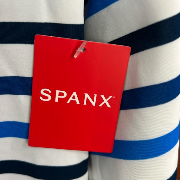 NEW SPANX Ocean Stripe Coastal Blue MED M Swim Sun Rash Protection Shirt UPF 50+ - Picture 5 of 6